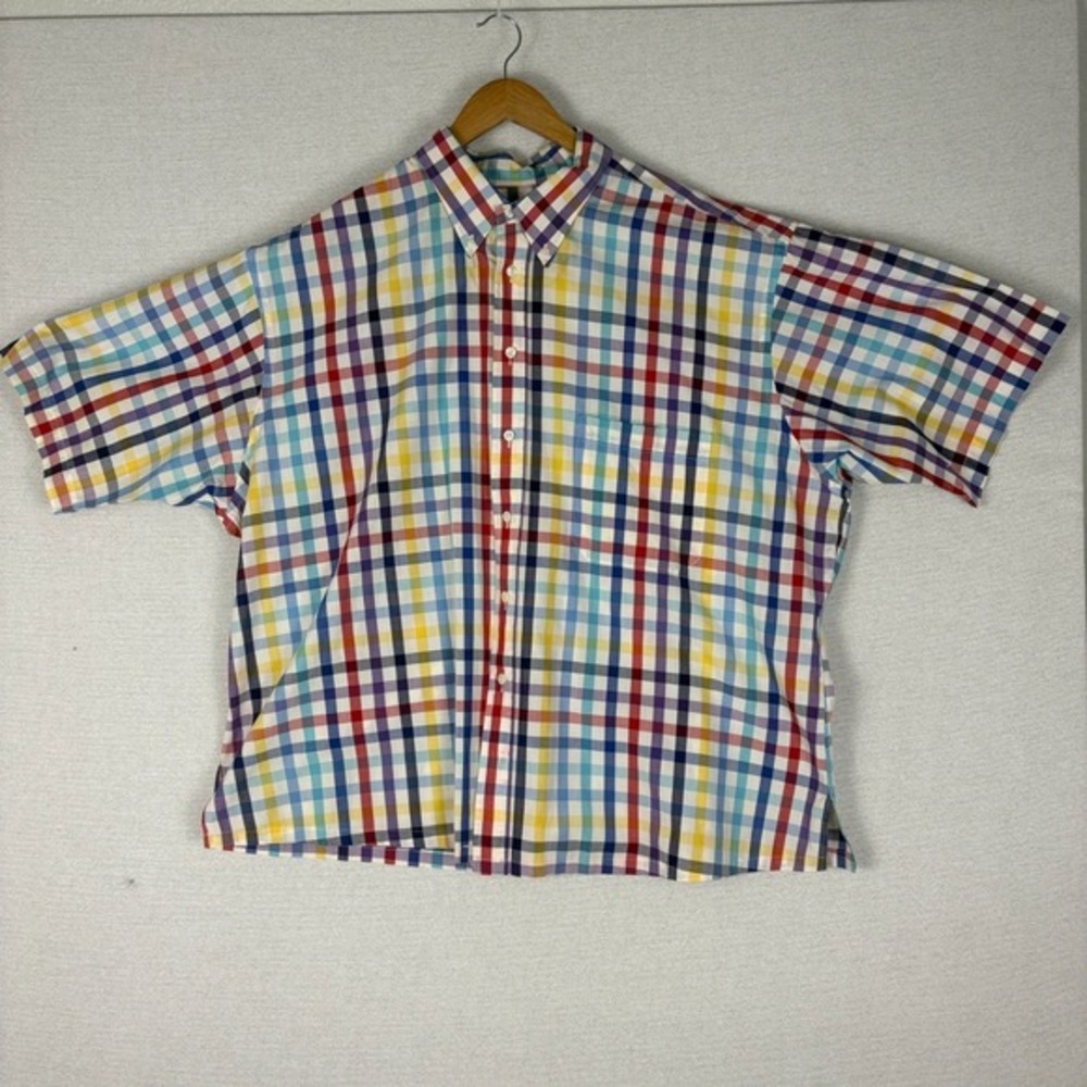 Tuttle‎ Golf Button Down Mens XXL Cotton Short Sleeve Rainbow Plaid Made in USA